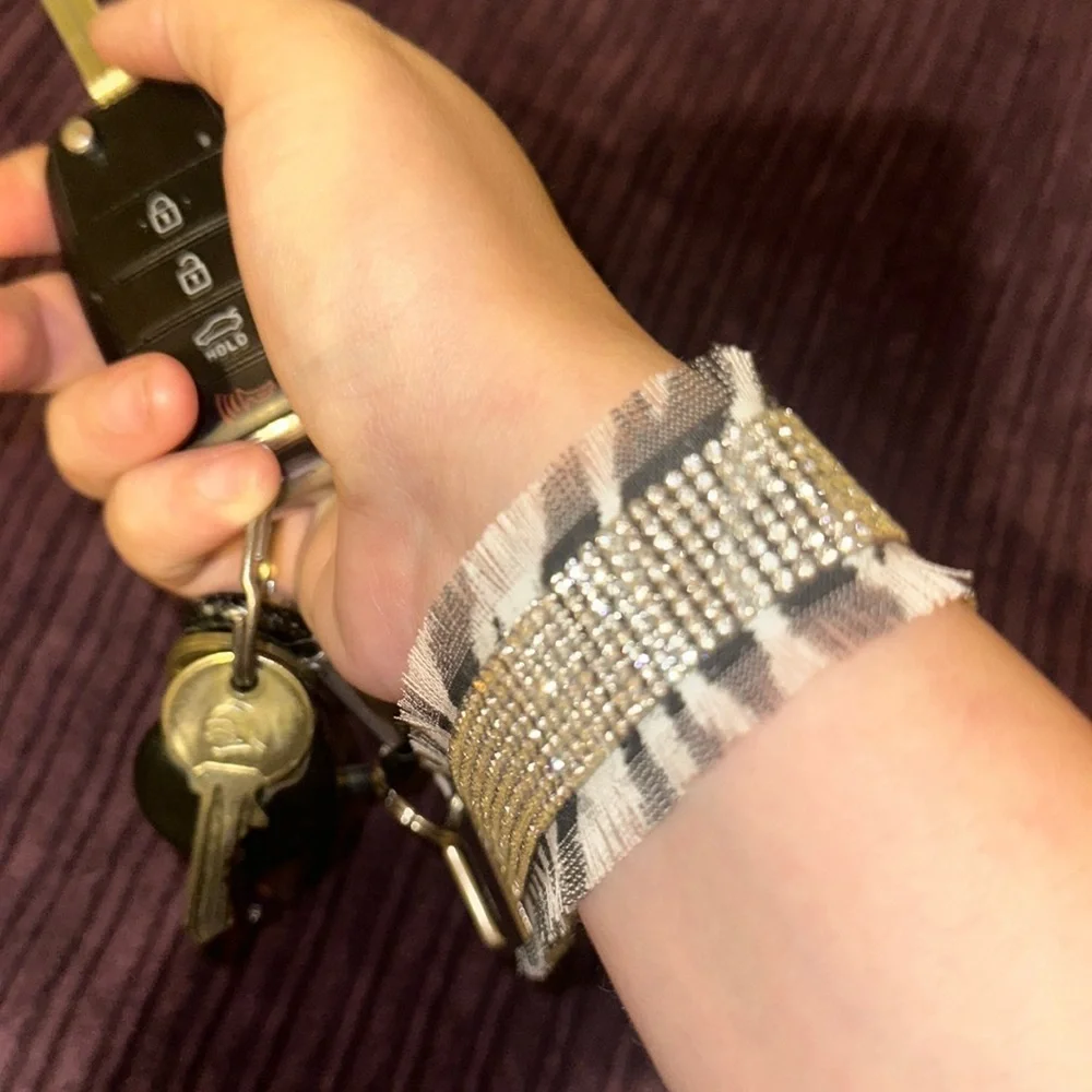 Frayed Rhinestone Wristlet Keychain